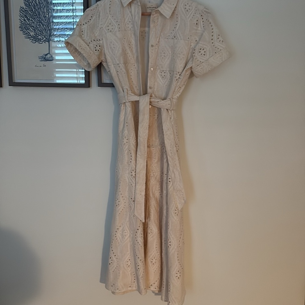 Sezane Cream Eyelet Midi Dress - Picture 3 of 9